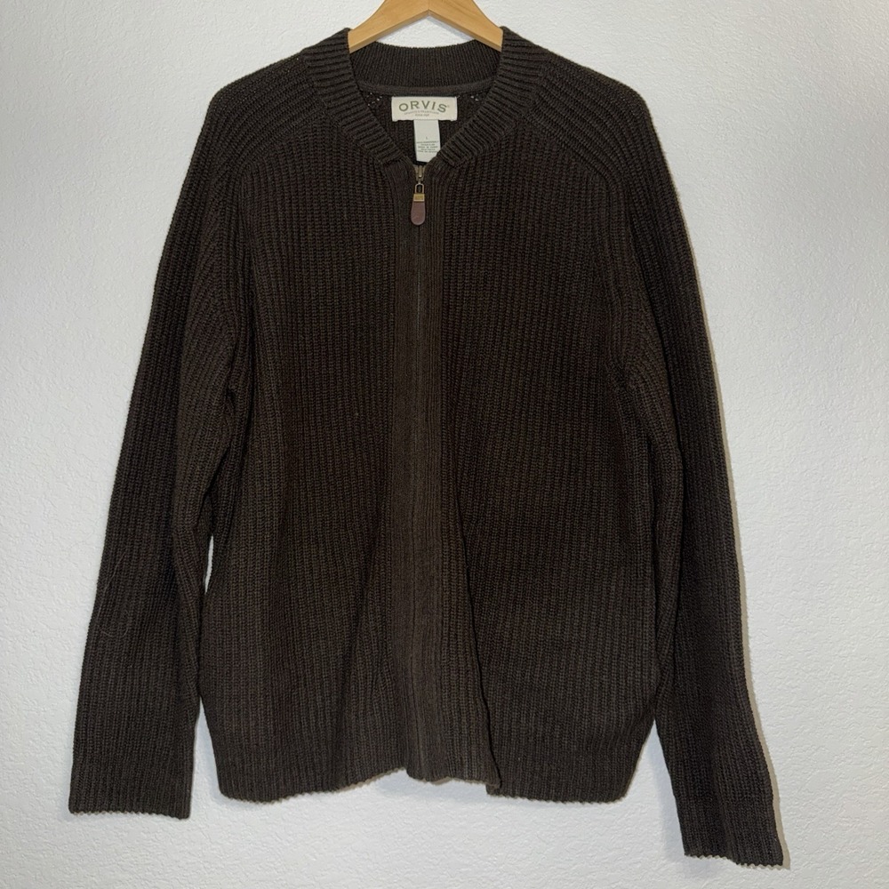 Vintage Orvis Men's L Lambswool Quarter Zip Rib Knit Sweater Brown Raglan